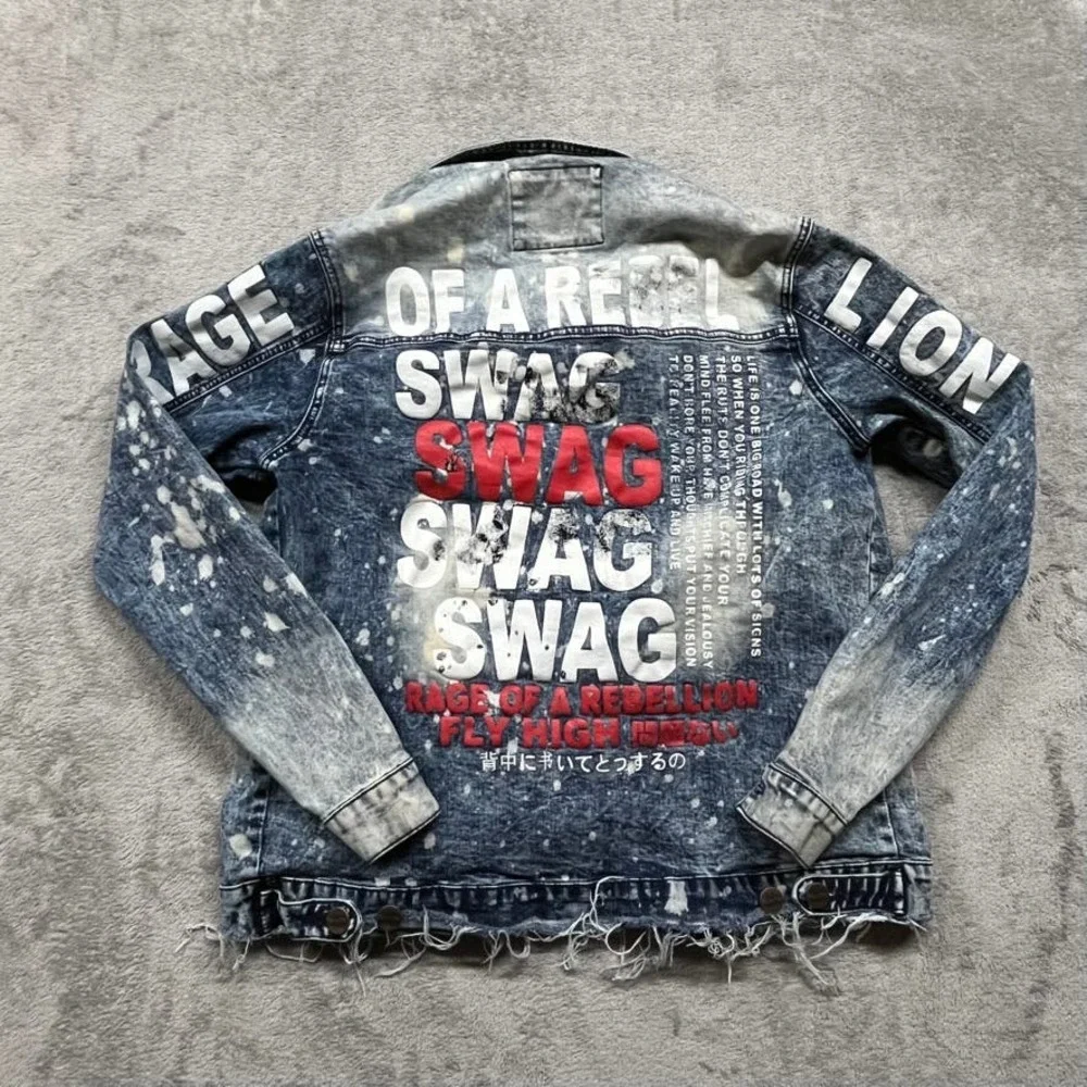 Rage of a Rebellion Denim Jacket Y2K Acid‎ Wash Patch XL Mens
